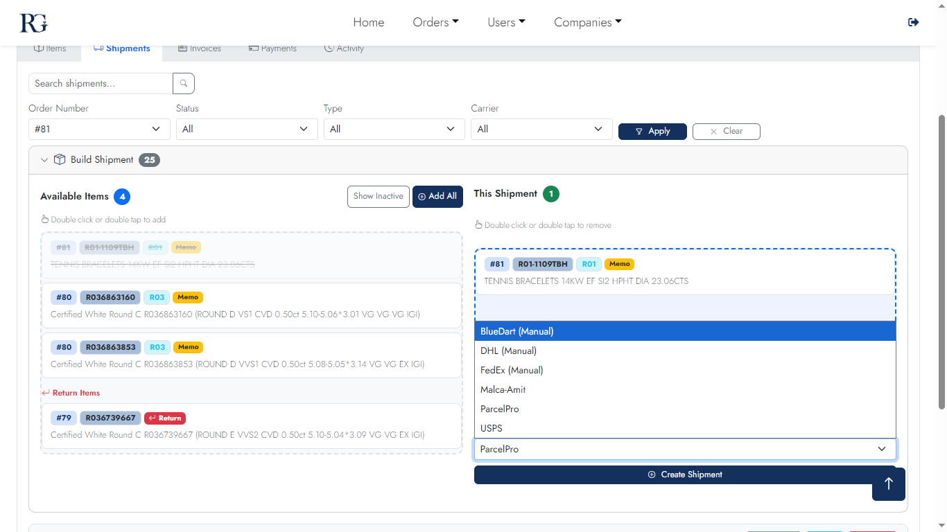 Shipment Builder — step 3
